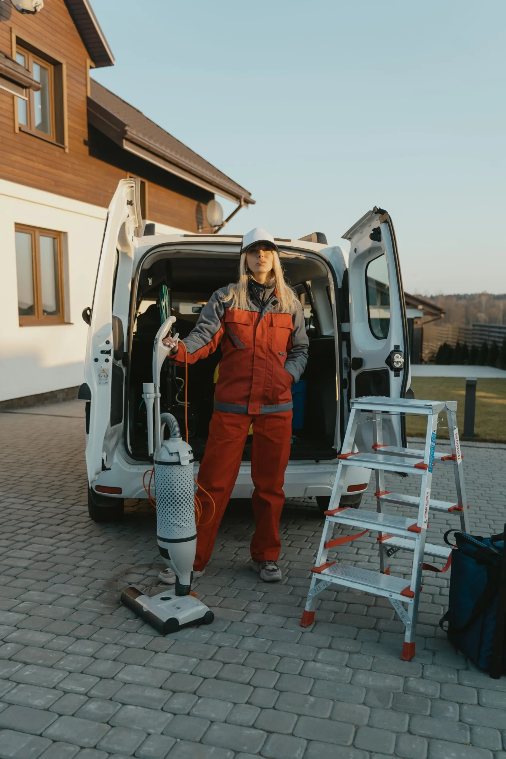 Städpersonal utanför ett bostadshus